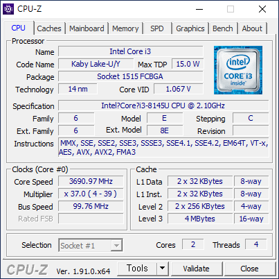 인텔 코어 i3-8145U를 품어 낮은 전력 소모와 일상적인 업무에 충분한 성능을 제공한다.