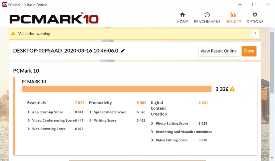 PCMARK 10 벤치마크 결과는 3,336점으로 나타났다. 비즈니스 노트북으로 쓰기에 무난한 수준이다.