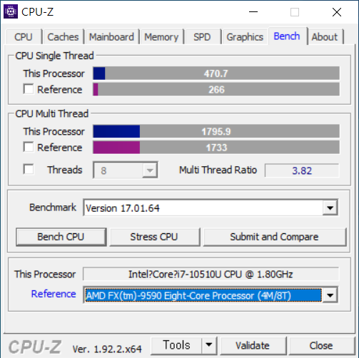 CPU-Z 벤치마크에서는 싱글 스레드 480.8, 멀티 스레드 1,795.9로 측정됐다.