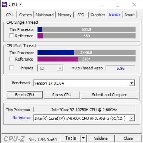 CPU는 6코어 12스레드 구성인 인텔 코어 i7-10750H다.