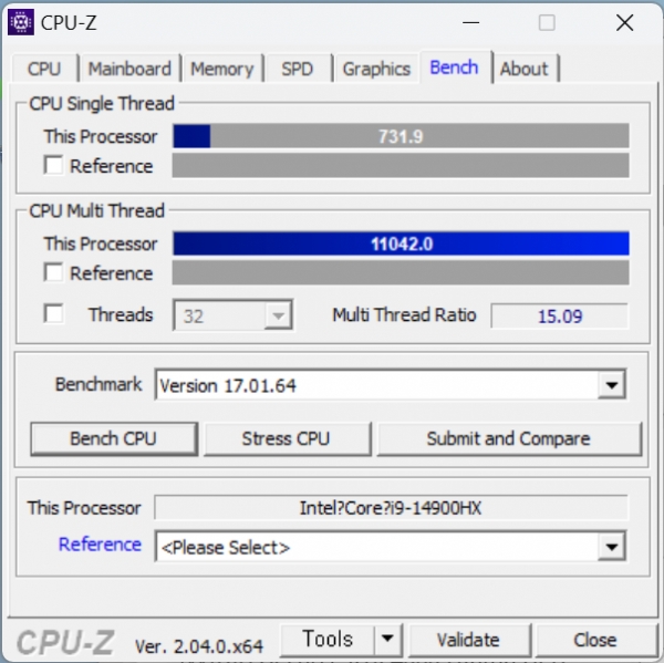 CPU는 14코어 20스레드 구성인 코어 i9-14900HX다