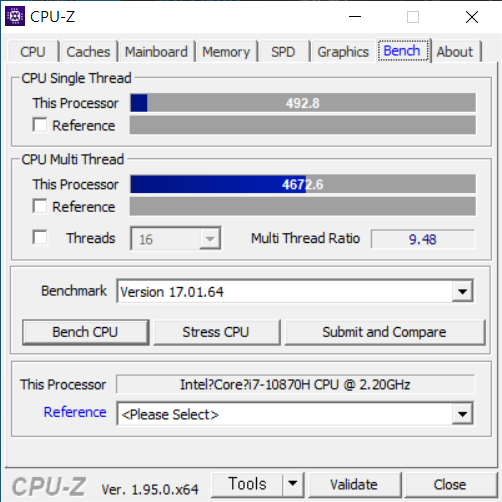 CPU는 8코어 16스레드 구성인 인텔 코어 i7-10870H다.