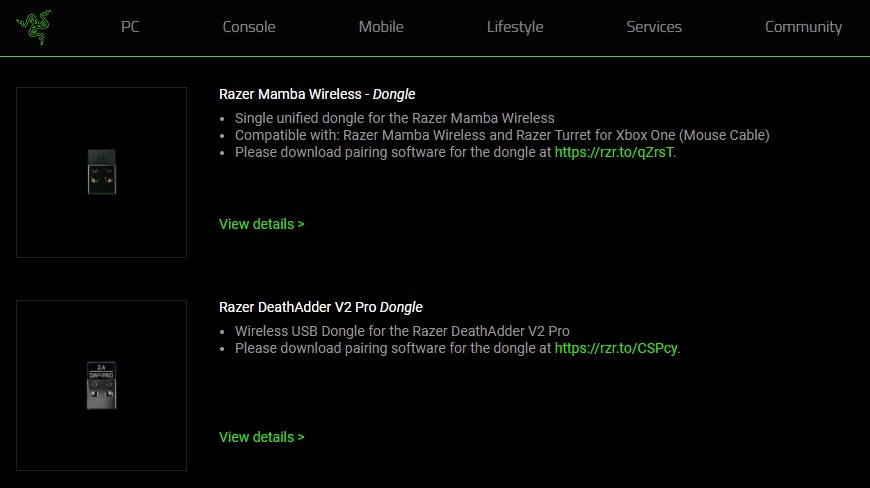 레이저는 자사의 공식 홈페이지를 통해 무선 게이밍 마우스용 동글을 판매하고 있어 동글을 분실하더라도 대안이 있다.